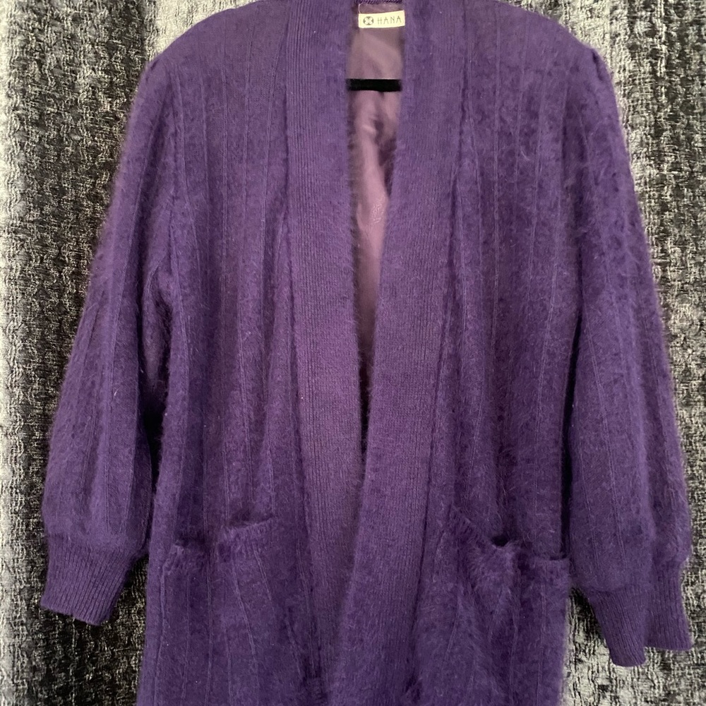 Women Sweater Cardigan long Purple Angora 80%bSize L